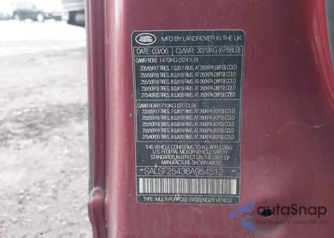 2006 Land Rover Range Rover Sport Hse from USA, damaged, VIN SALSF25436A954512